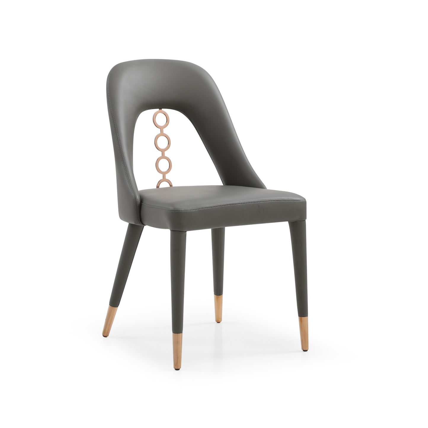 Set of Two Gray Faux Leather Dining Side Chairs With Rose Gold Accents-3