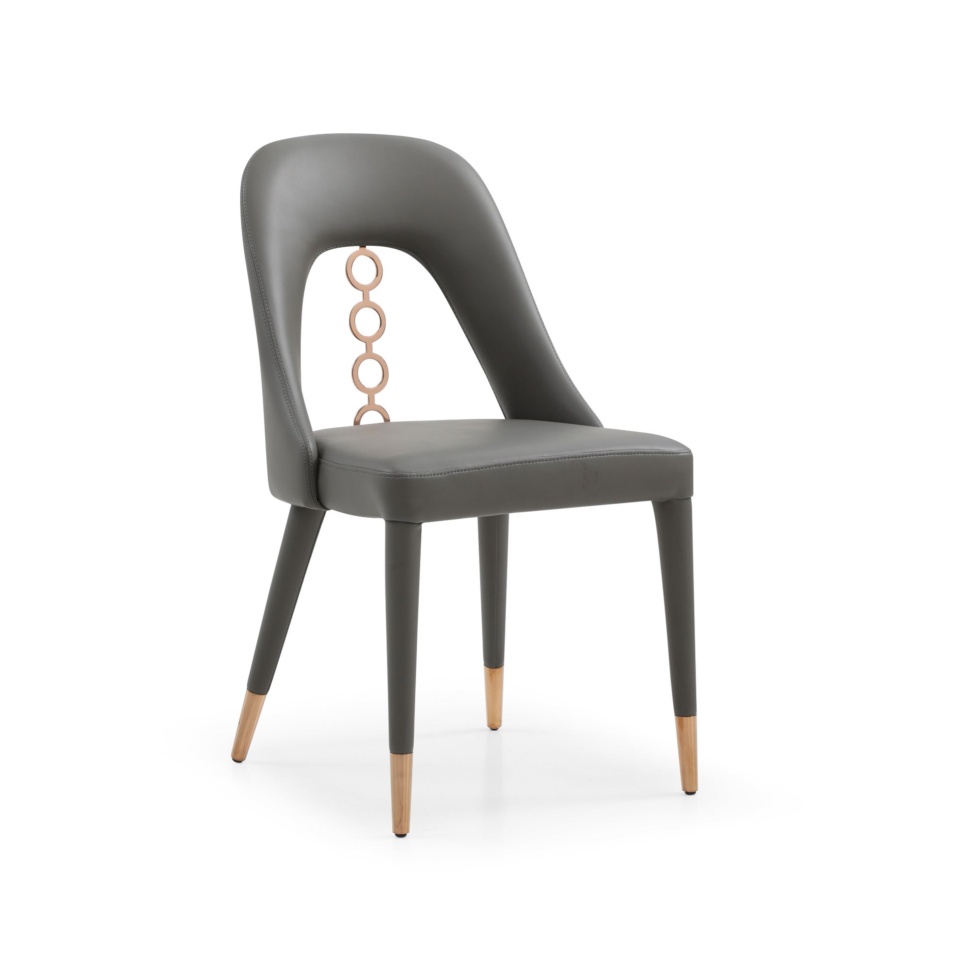 Set of Two Gray Faux Leather Dining Side Chairs With Rose Gold Accents-3