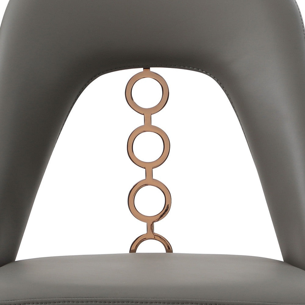 Set of Two Gray Faux Leather Dining Side Chairs With Rose Gold Accents-4