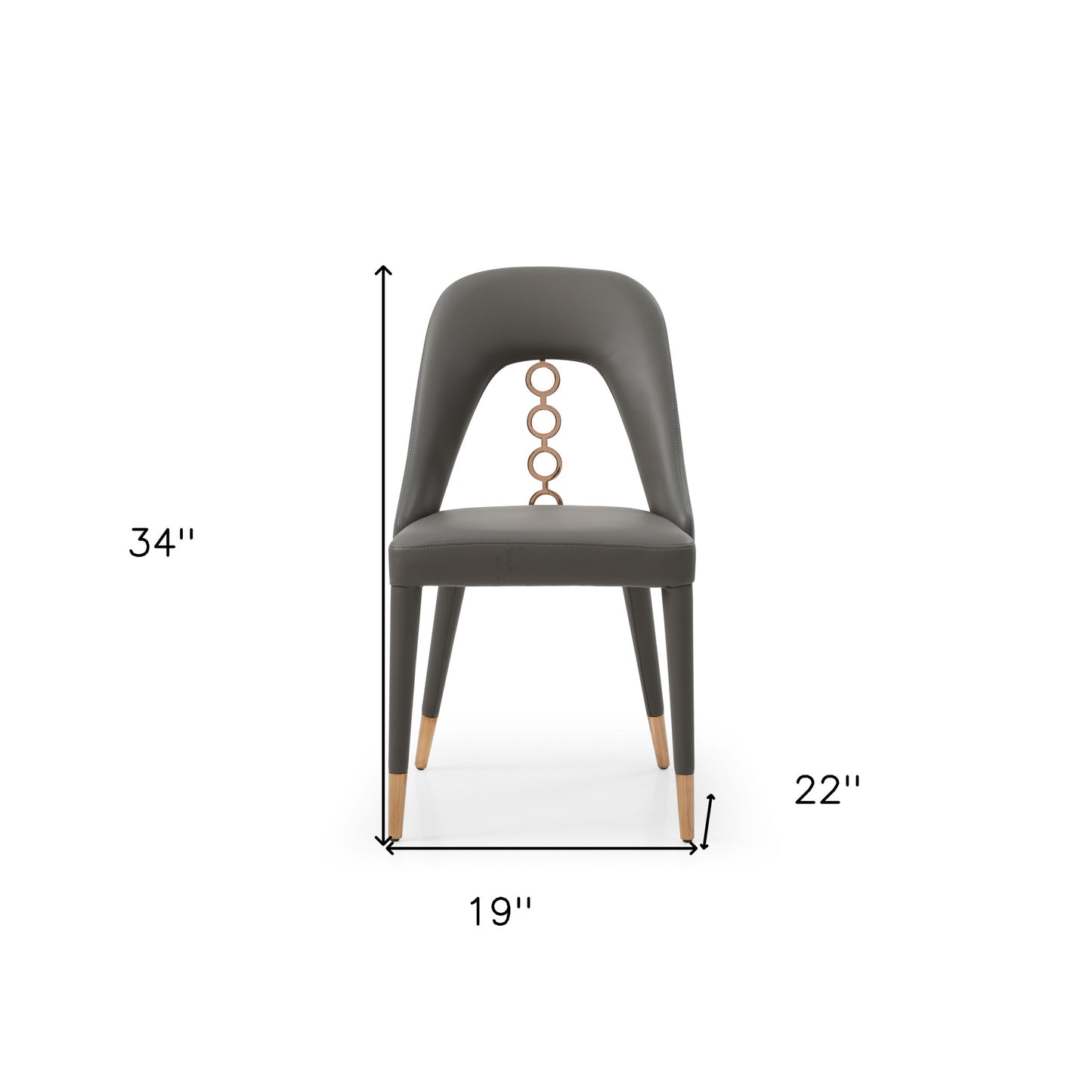 Set of Two Gray Faux Leather Dining Side Chairs With Rose Gold Accents-6