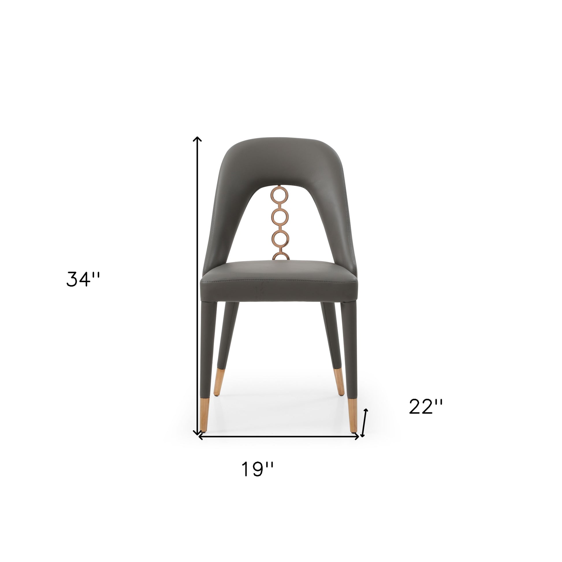 Set of Two Gray Faux Leather Dining Side Chairs With Rose Gold Accents-6