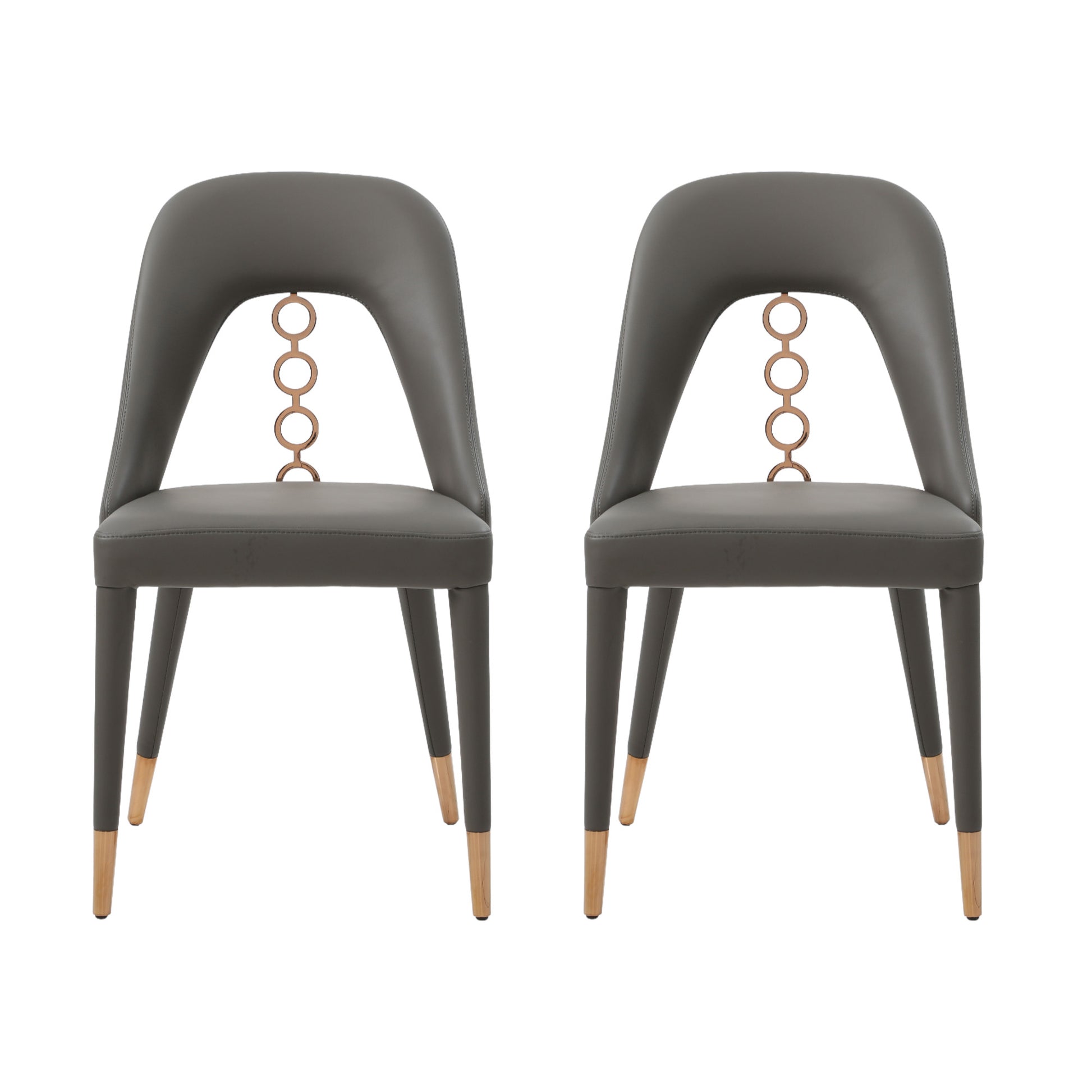Set of Two Gray Faux Leather Dining Side Chairs With Rose Gold Accents-1
