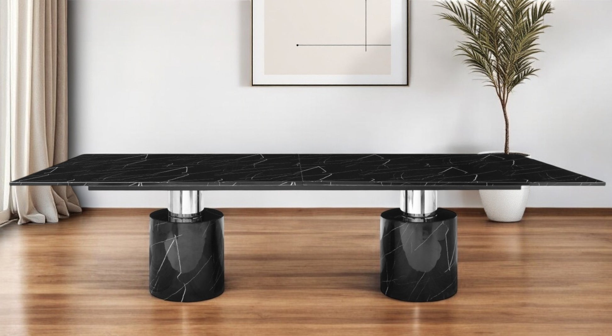 180" Black Marble Double Pedestal Base Dining Table-0