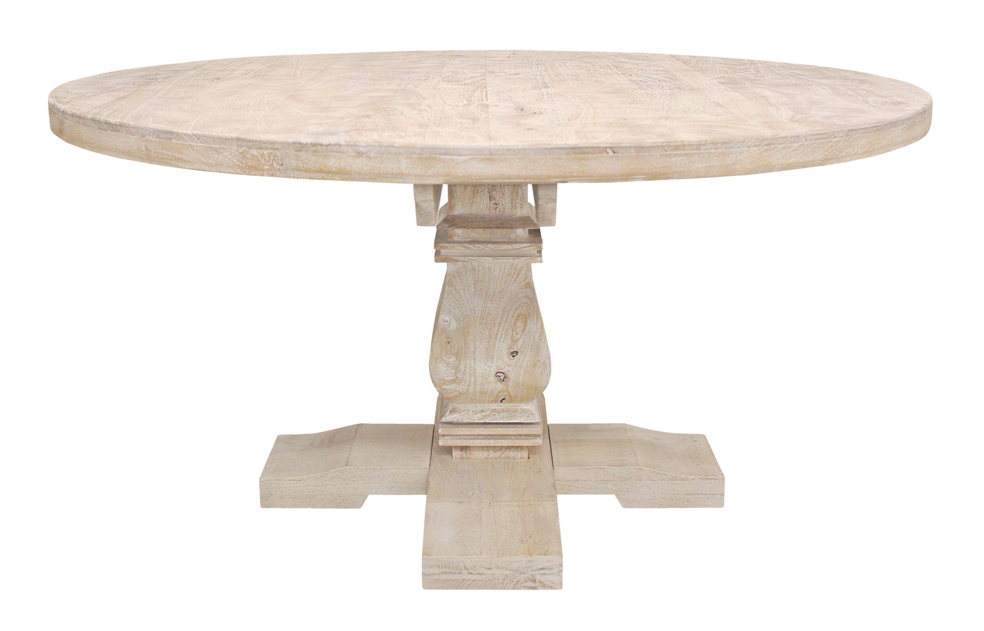 58" Natural Rounded Solid Wood Pedestal Base Dining Table-2