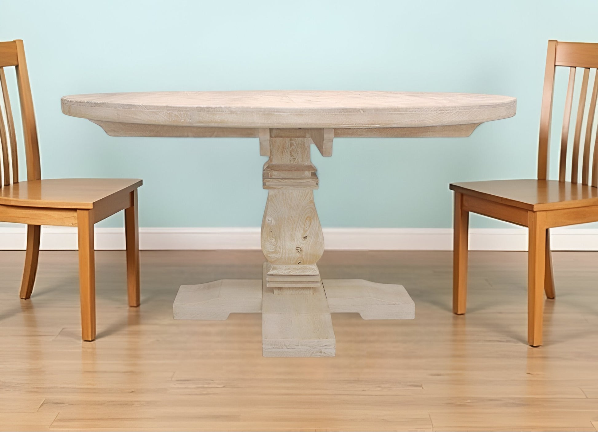 58" Natural Rounded Solid Wood Pedestal Base Dining Table-0