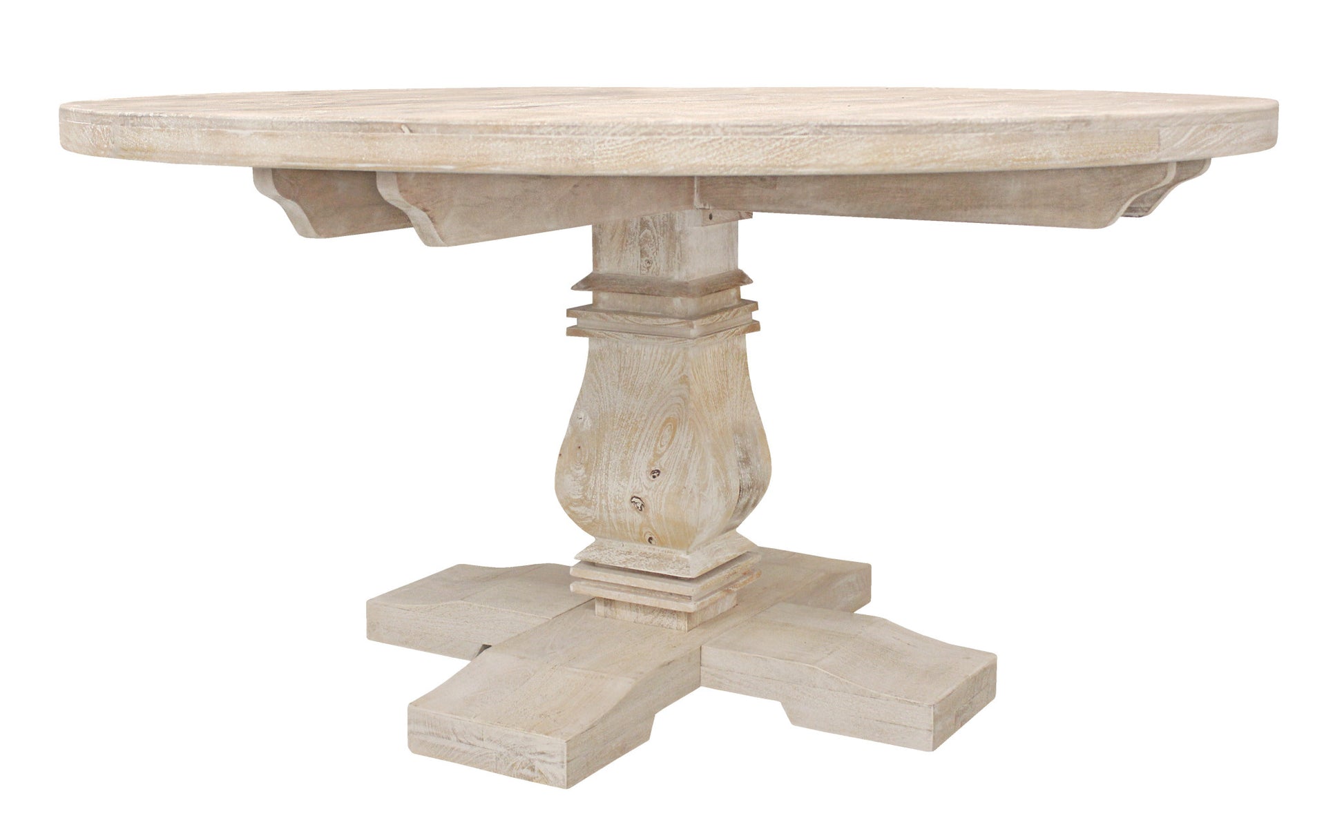 58" Natural Rounded Solid Wood Pedestal Base Dining Table-3
