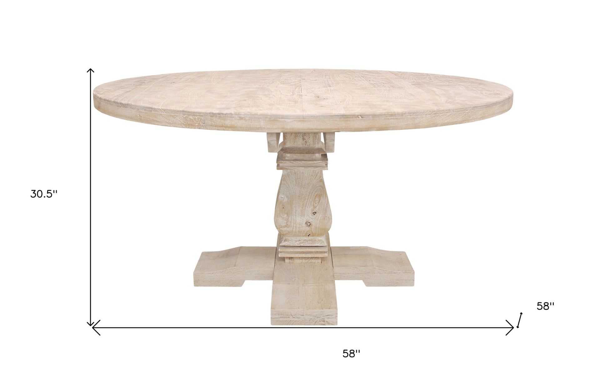58" Natural Rounded Solid Wood Pedestal Base Dining Table-5