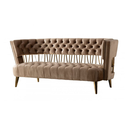 62" Beige And Gold Velvet Loveseat-0