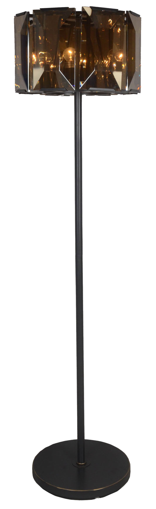 68" Dark Bronze Floor Lamp With Amber Solid Color Beveled Glass Drum Shade-0