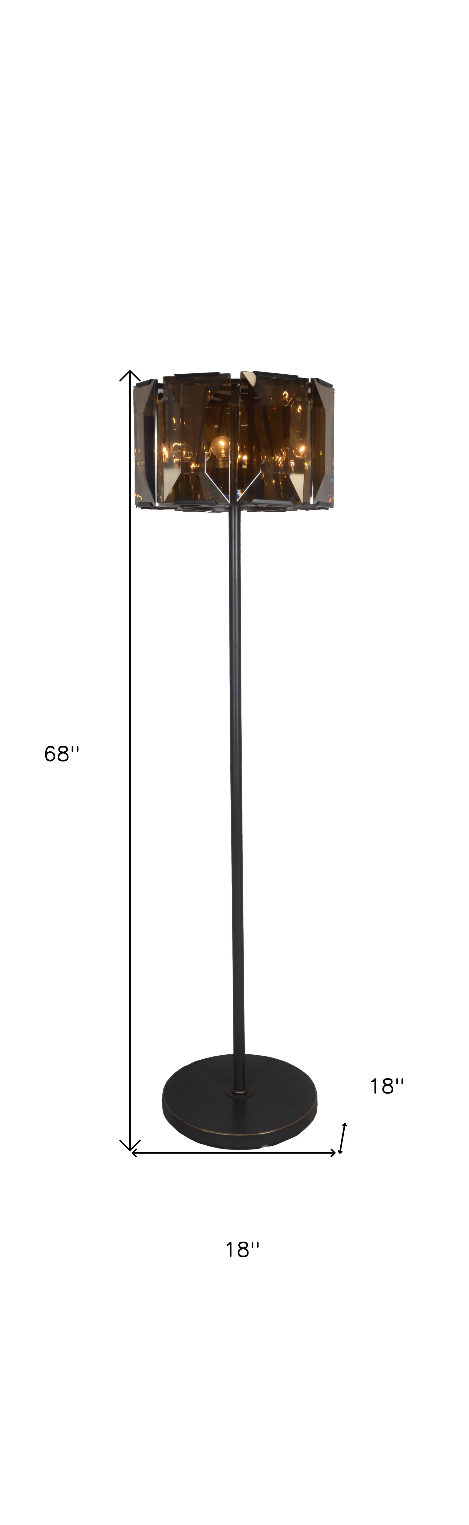 68" Dark Bronze Floor Lamp With Amber Solid Color Beveled Glass Drum Shade-5