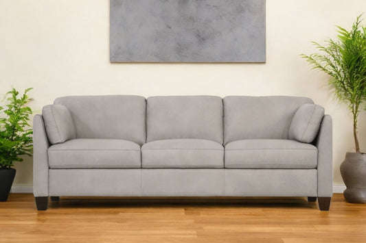 81" Light Gray Leather Sofa With Black Legs-0