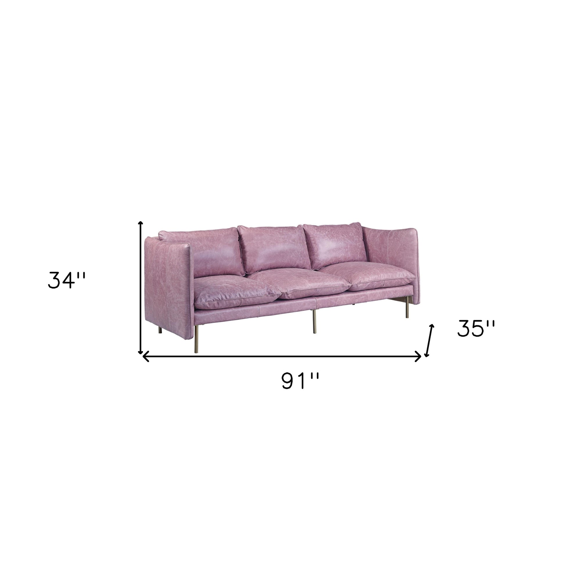 91" Wisteria Top Grain Leather Sofa With Black Legs-5