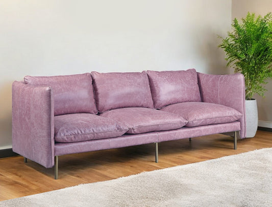 91" Wisteria Top Grain Leather Sofa With Black Legs-0