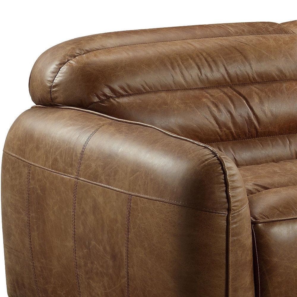 95" Dark Brown Top Grain Leather Sofa With Black Legs-3