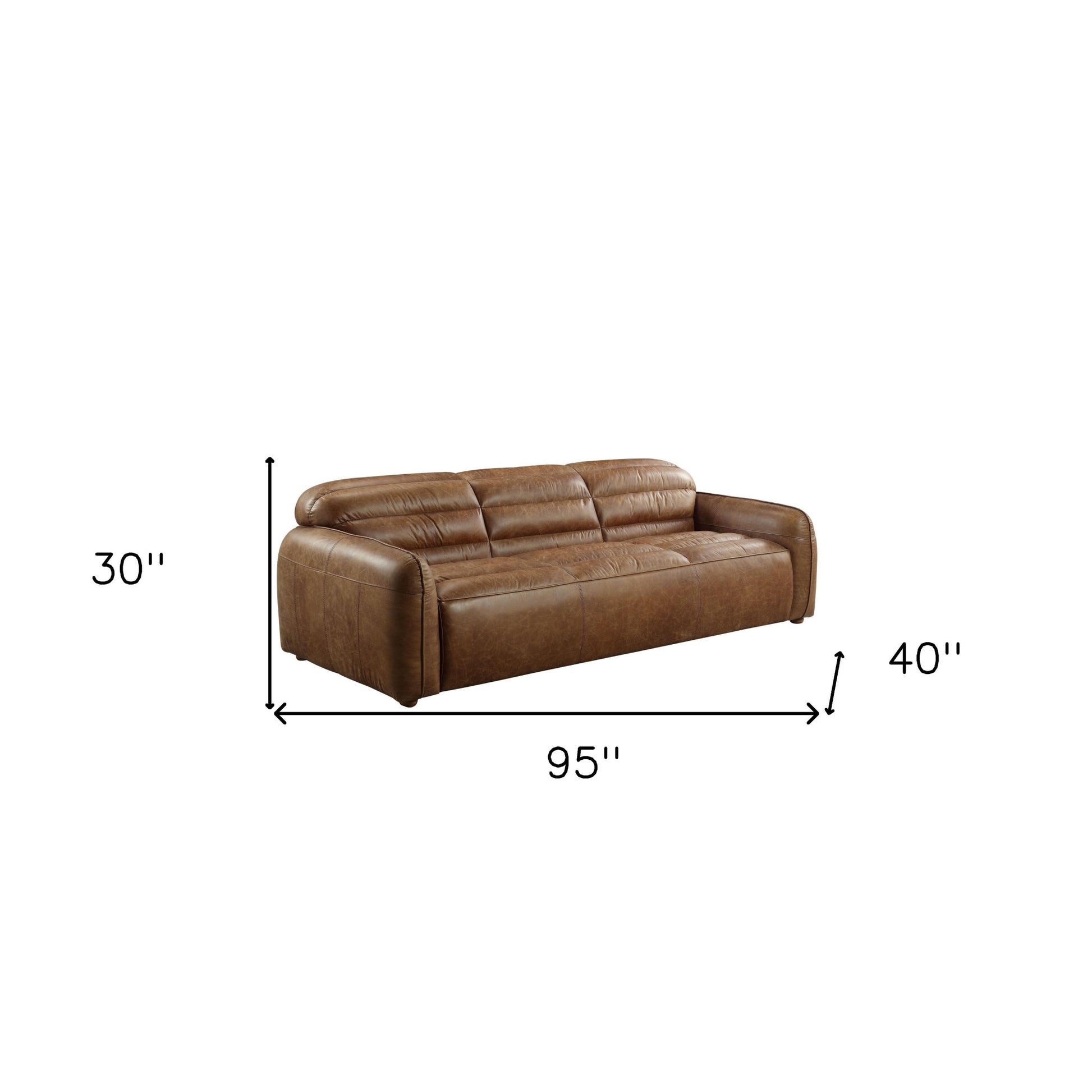 95" Dark Brown Top Grain Leather Sofa With Black Legs-5