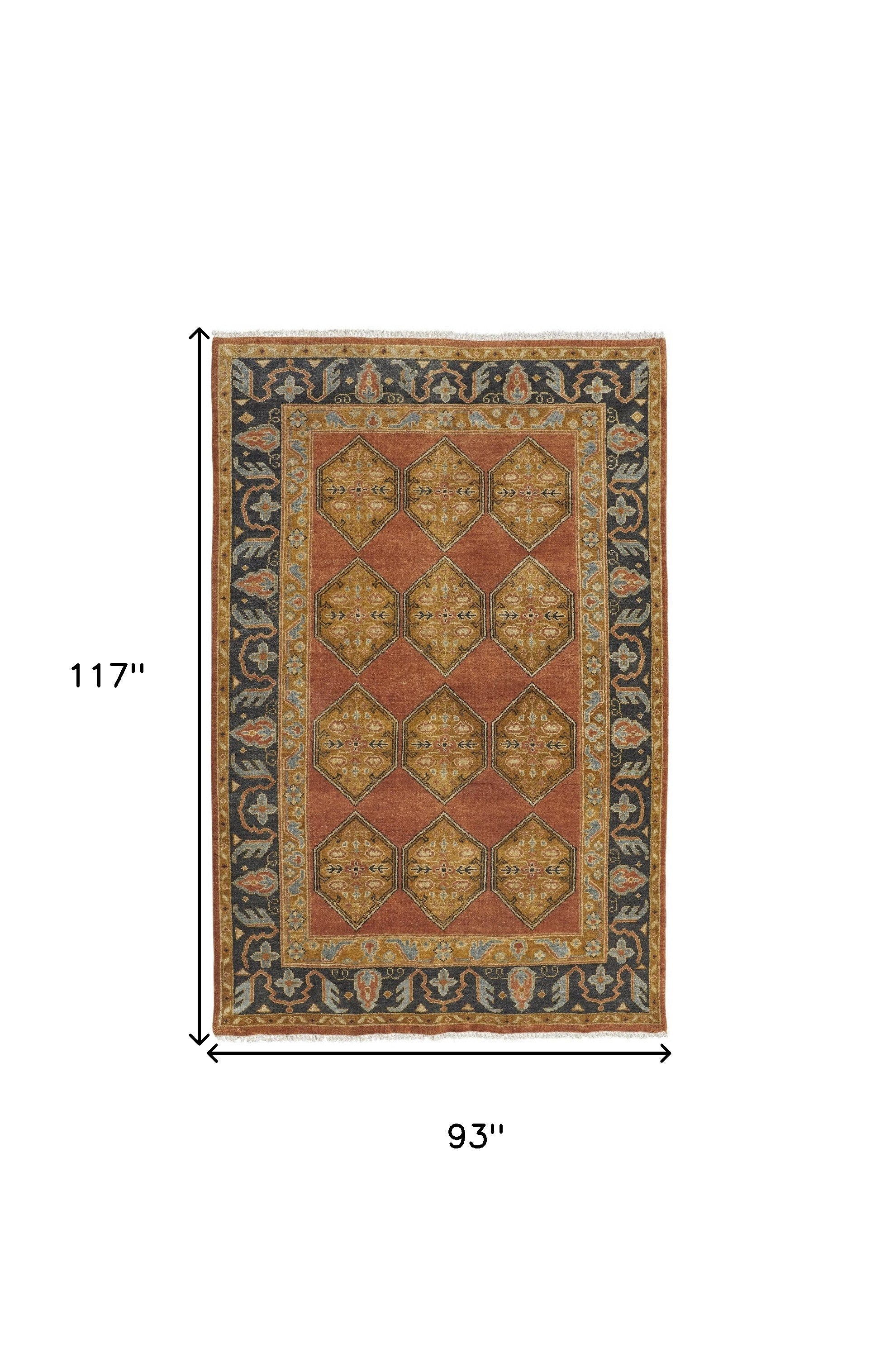 8' X 10' Tan Orange And Brown Wool Floral Hand Knotted Stain Resistant Area Rug-8