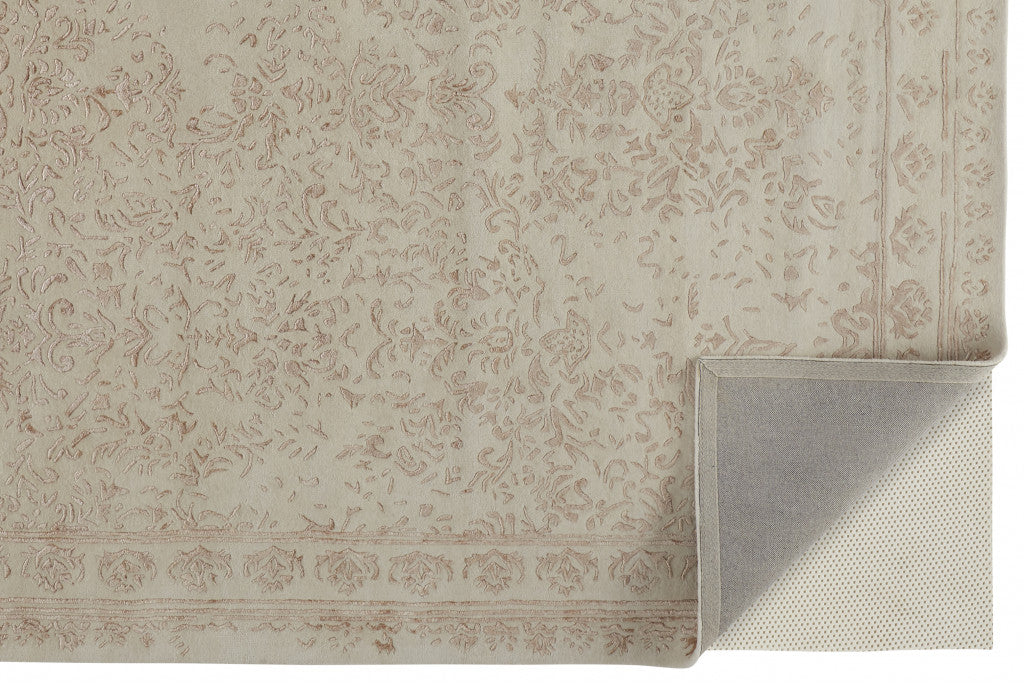 10' X 14' Ivory Tan And Pink Wool Floral Tufted Handmade Distressed Area Rug-2