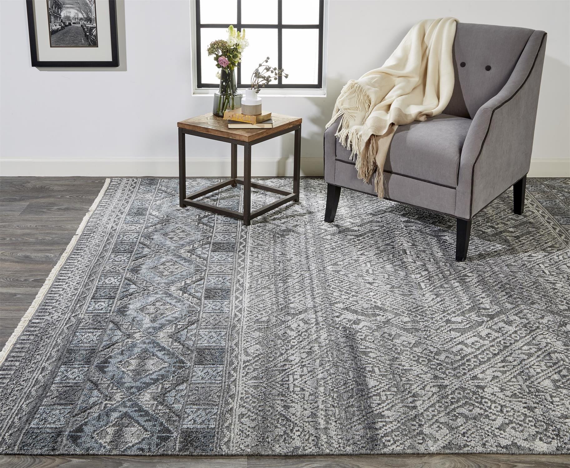 10' X 13' Gray and Ivory Geometric Hand Knotted Area Rug-8
