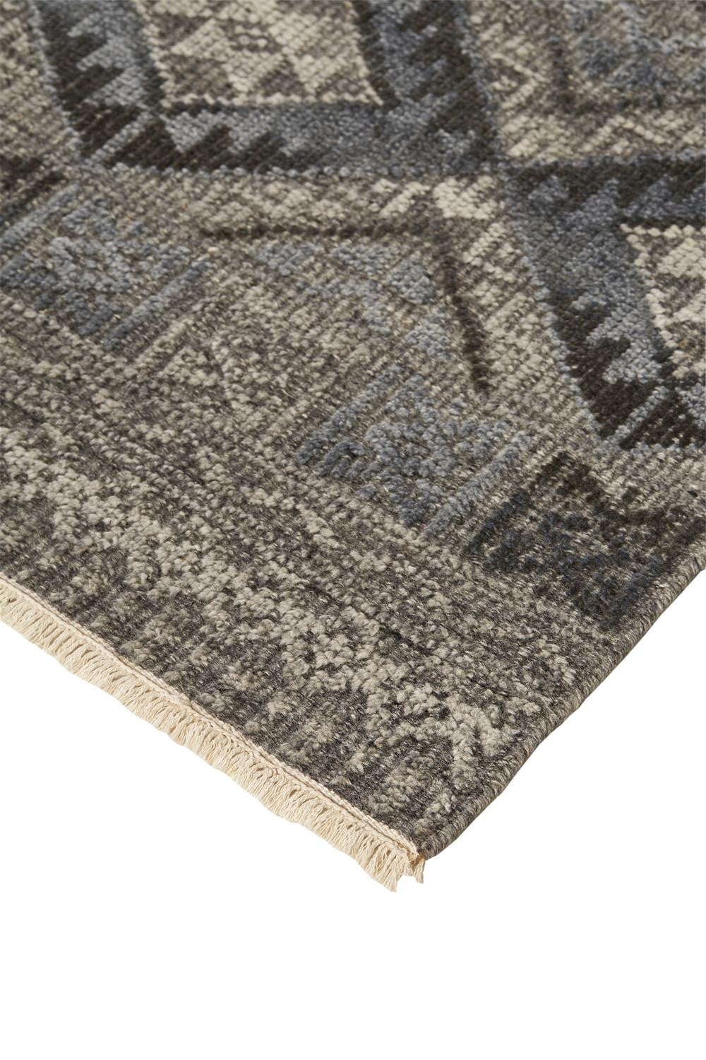 10' X 13' Gray and Ivory Geometric Hand Knotted Area Rug-4