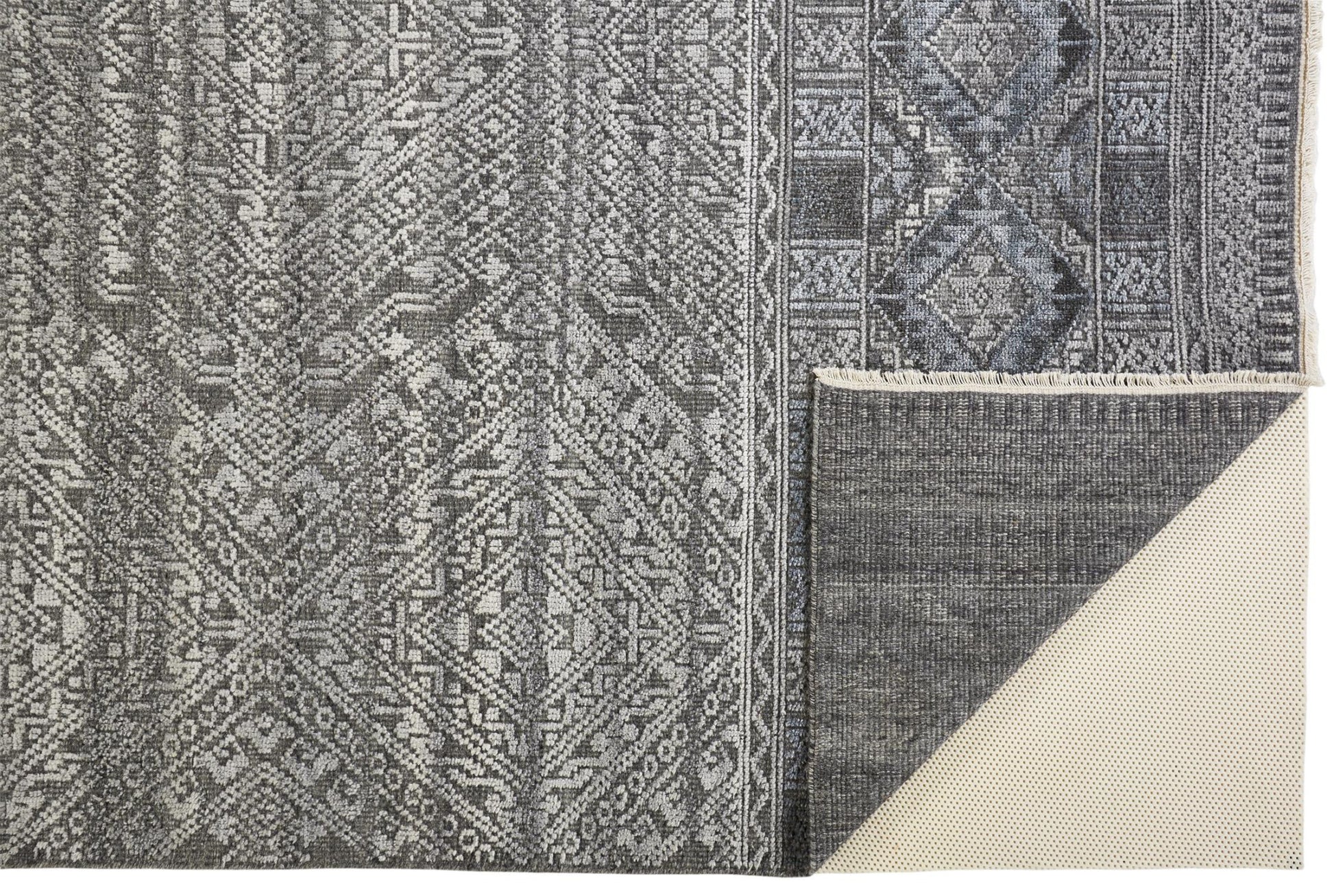 10' X 13' Gray and Ivory Geometric Hand Knotted Area Rug-3