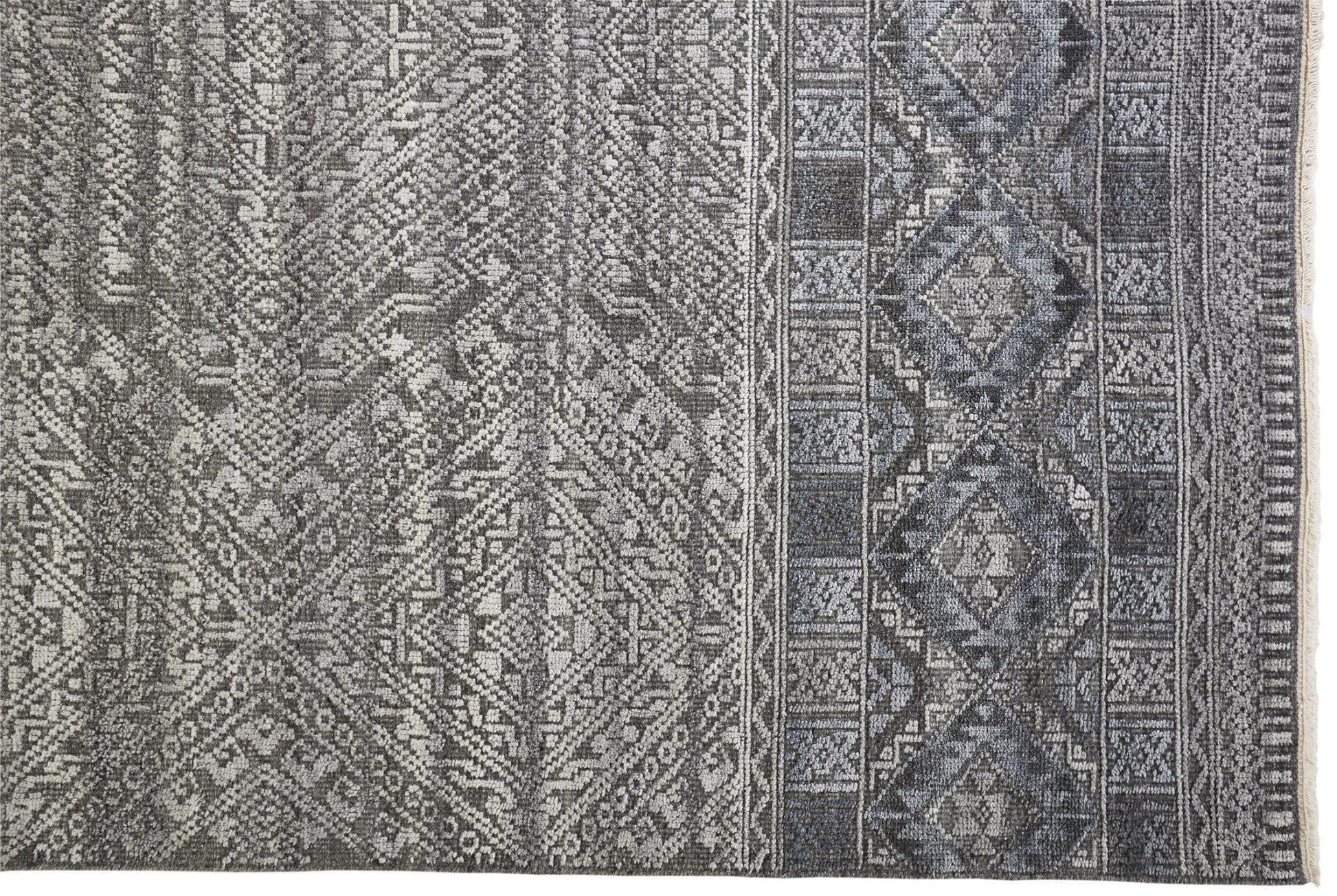 10' X 13' Gray and Ivory Geometric Hand Knotted Area Rug-7
