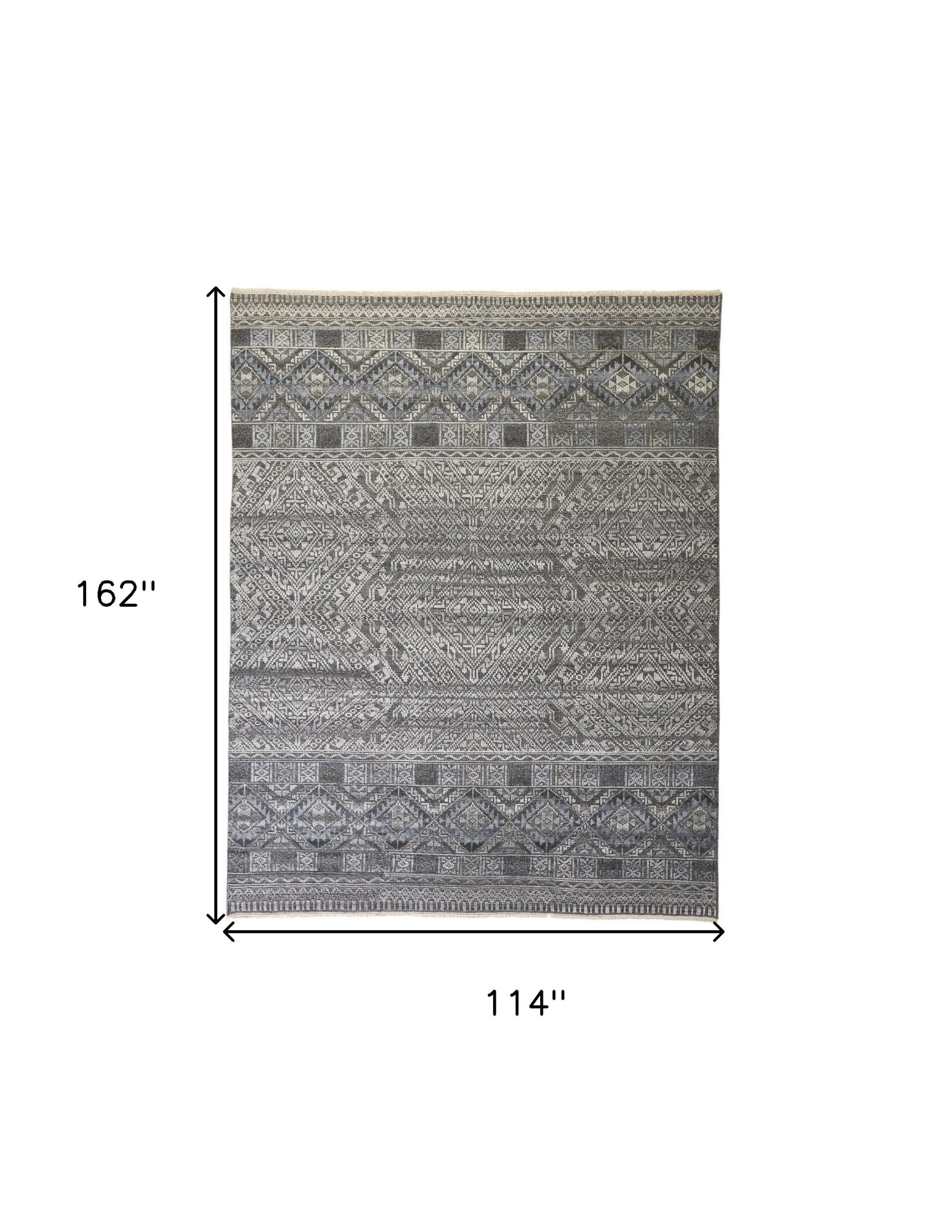 10' X 13' Gray and Ivory Geometric Hand Knotted Area Rug-2