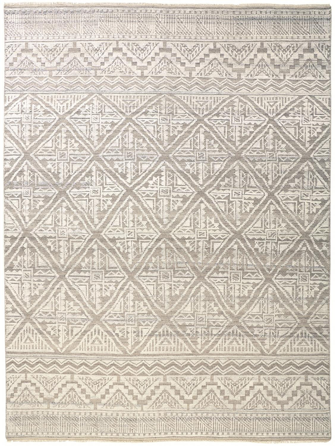 10' X 13' Ivory Tan And Gray Geometric Hand Knotted Area Rug-0