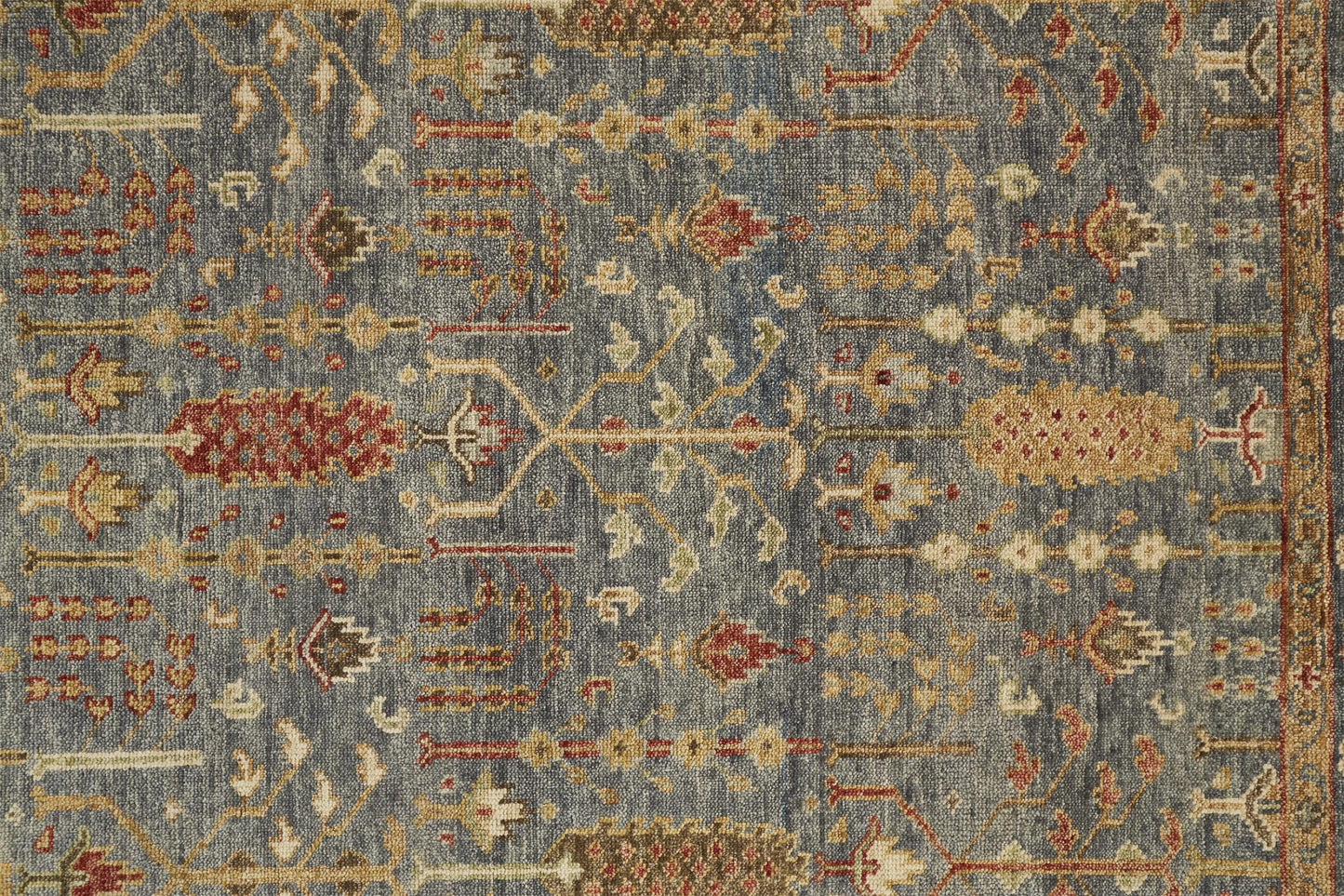 10' X 13' Gray Gold And Red Wool Floral Hand Knotted Stain Resistant Area Rug With Fringe-5