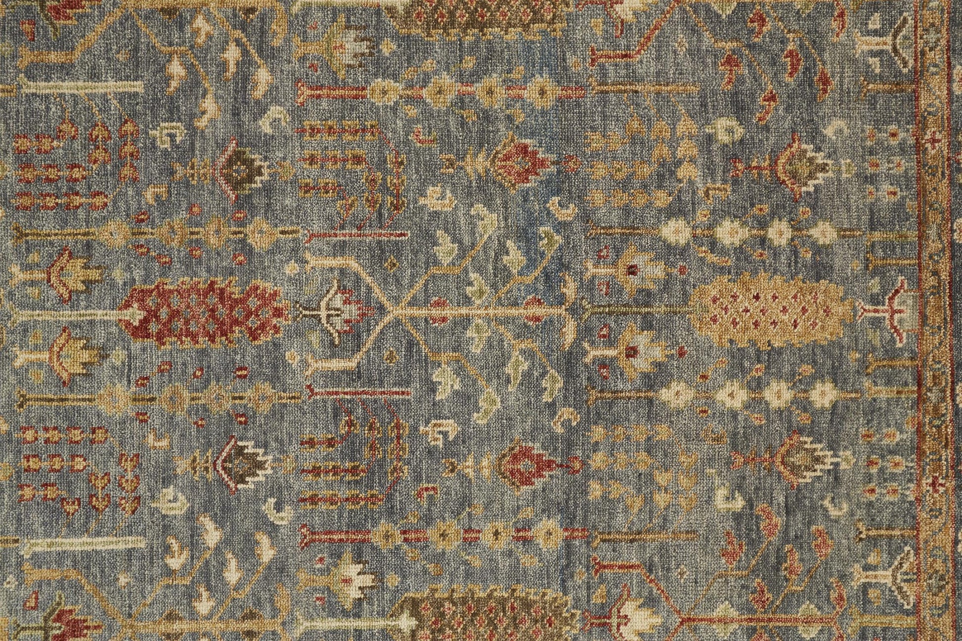 10' X 13' Gray Gold And Red Wool Floral Hand Knotted Stain Resistant Area Rug With Fringe-5