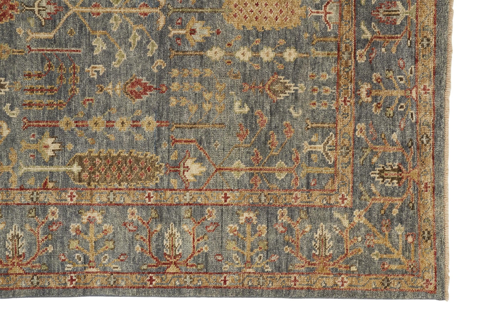 10' X 13' Gray Gold And Red Wool Floral Hand Knotted Stain Resistant Area Rug With Fringe-2