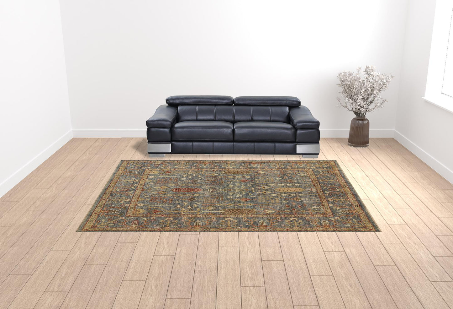 10' X 13' Gray Gold And Red Wool Floral Hand Knotted Stain Resistant Area Rug With Fringe-3