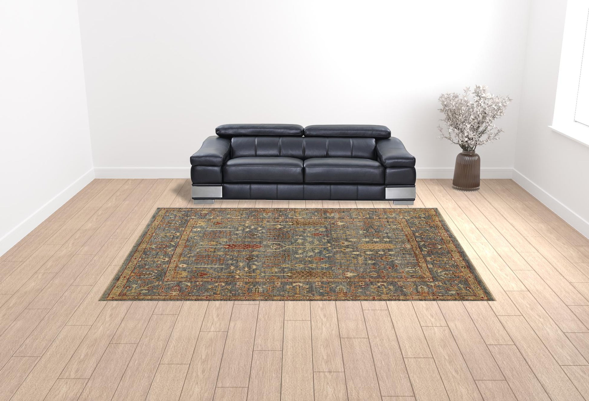 10' X 13' Gray Gold And Red Wool Floral Hand Knotted Stain Resistant Area Rug With Fringe-3