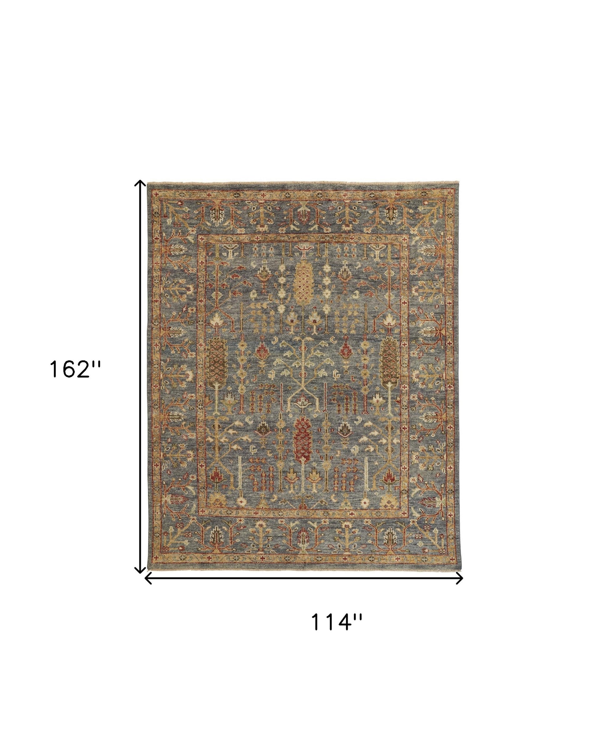 10' X 13' Gray Gold And Red Wool Floral Hand Knotted Stain Resistant Area Rug With Fringe-7