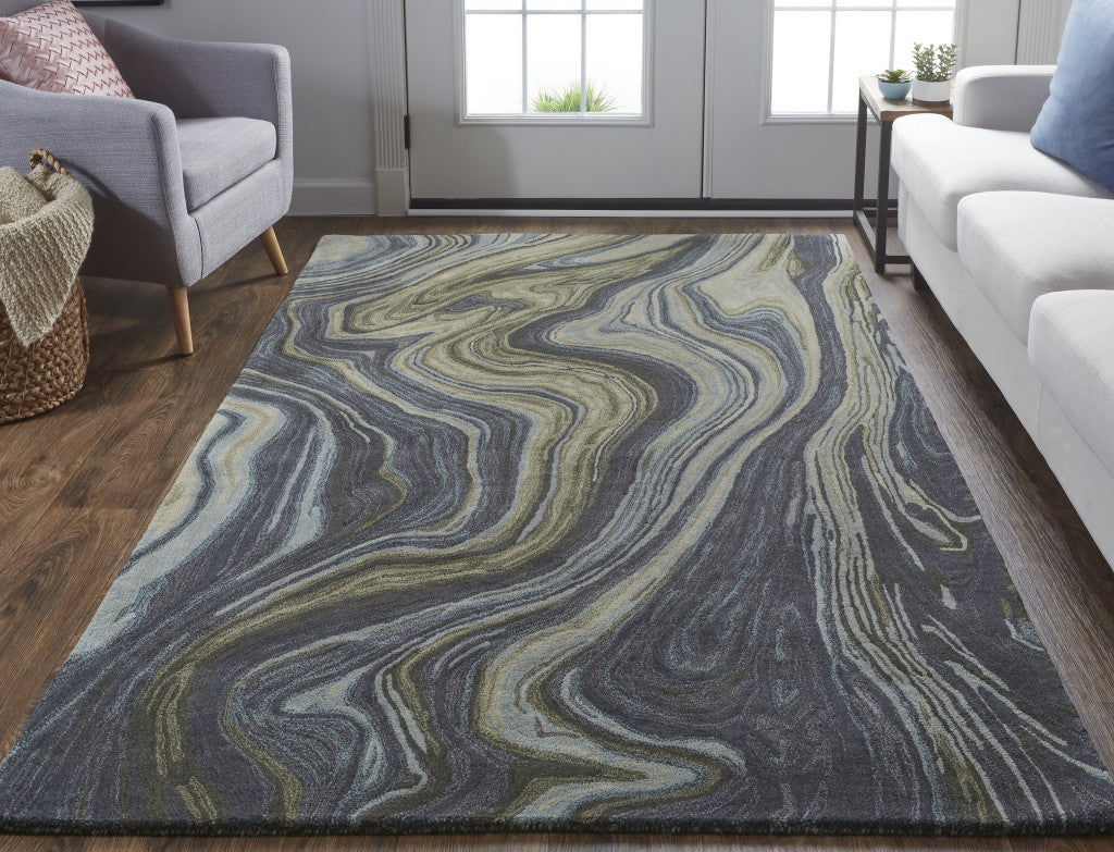 9' X 12' Blue and Green Abstract Hand Tufted Area Rug-5