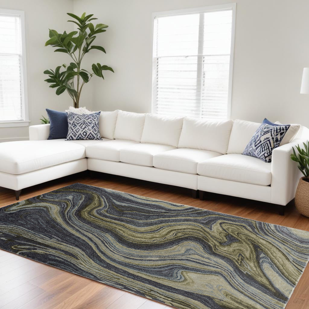 9' X 12' Blue and Green Abstract Hand Tufted Area Rug-0