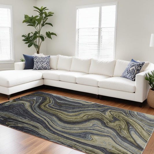9' X 12' Blue and Green Abstract Hand Tufted Area Rug-0