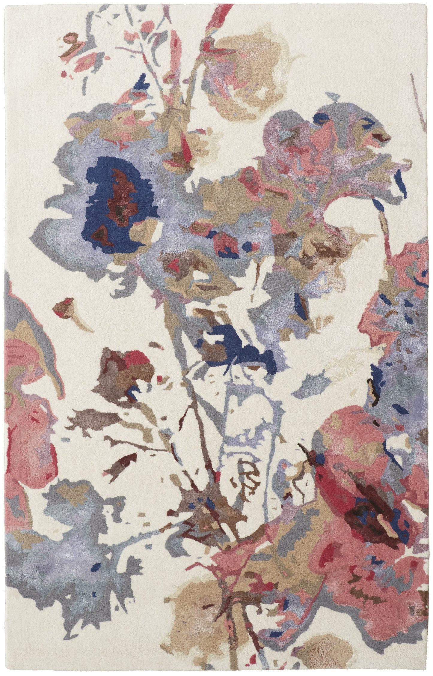 10' X 14' Ivory and Blue Wool Floral Hand Tufted Area Rug-1