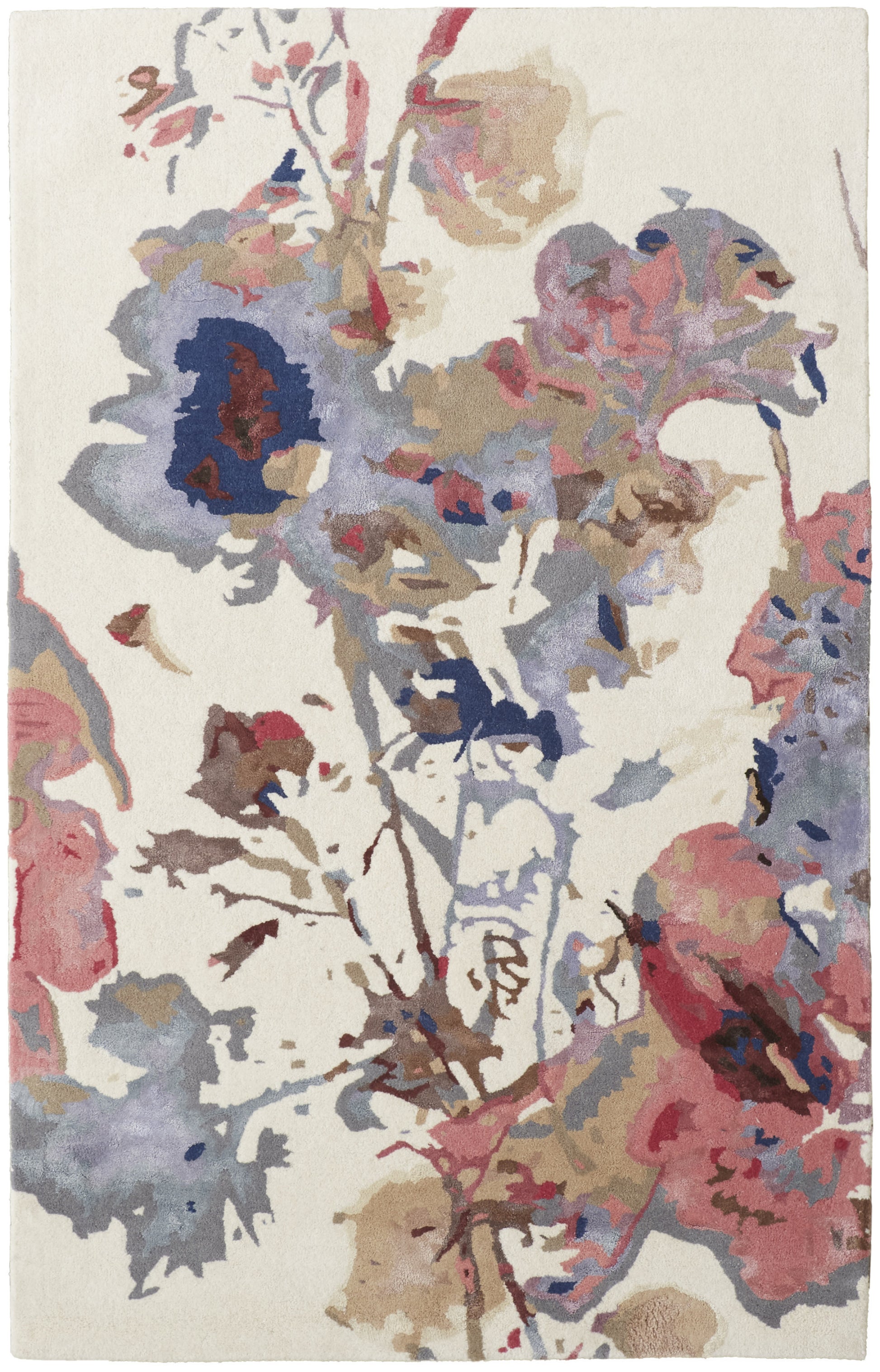 10' X 14' Ivory and Blue Wool Floral Hand Tufted Area Rug-1