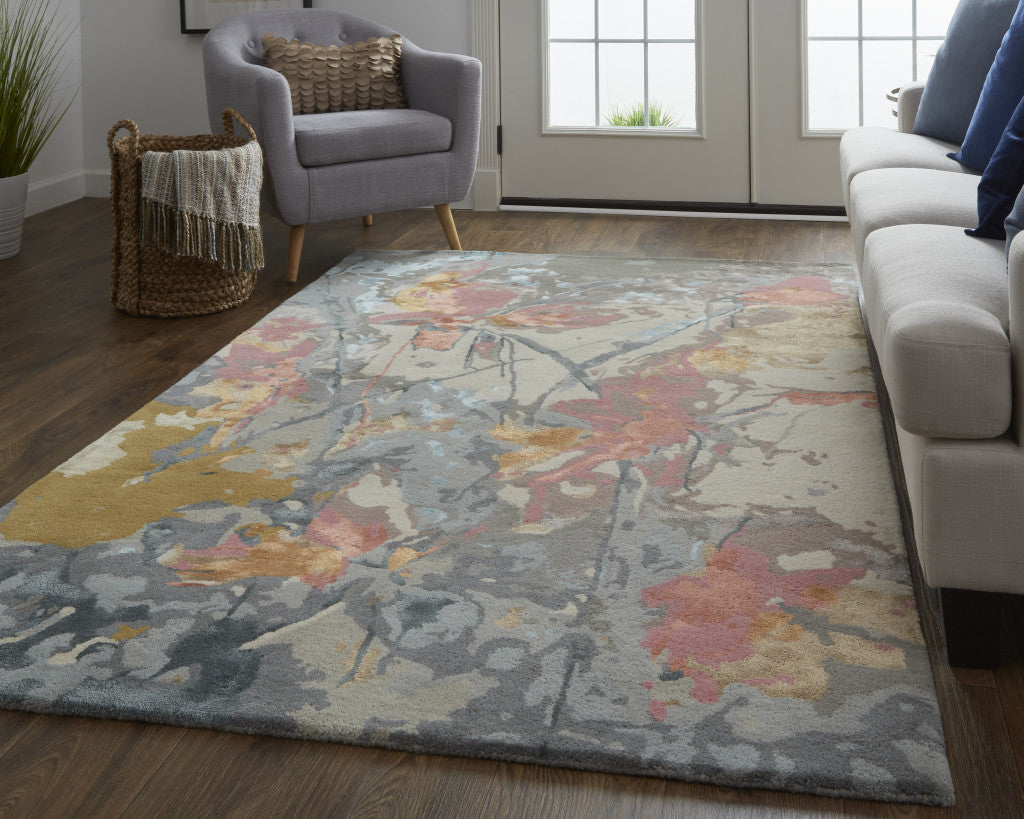 10' X 14' Blue Pink And Gray Wool Floral Tufted Handmade Area Rug-8