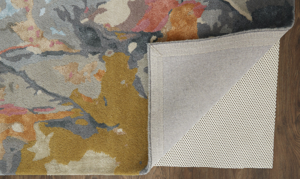 10' X 14' Blue Pink And Gray Wool Floral Tufted Handmade Area Rug-3