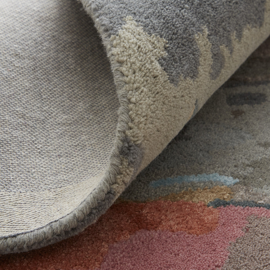 10' X 14' Blue Pink And Gray Wool Floral Tufted Handmade Area Rug-6