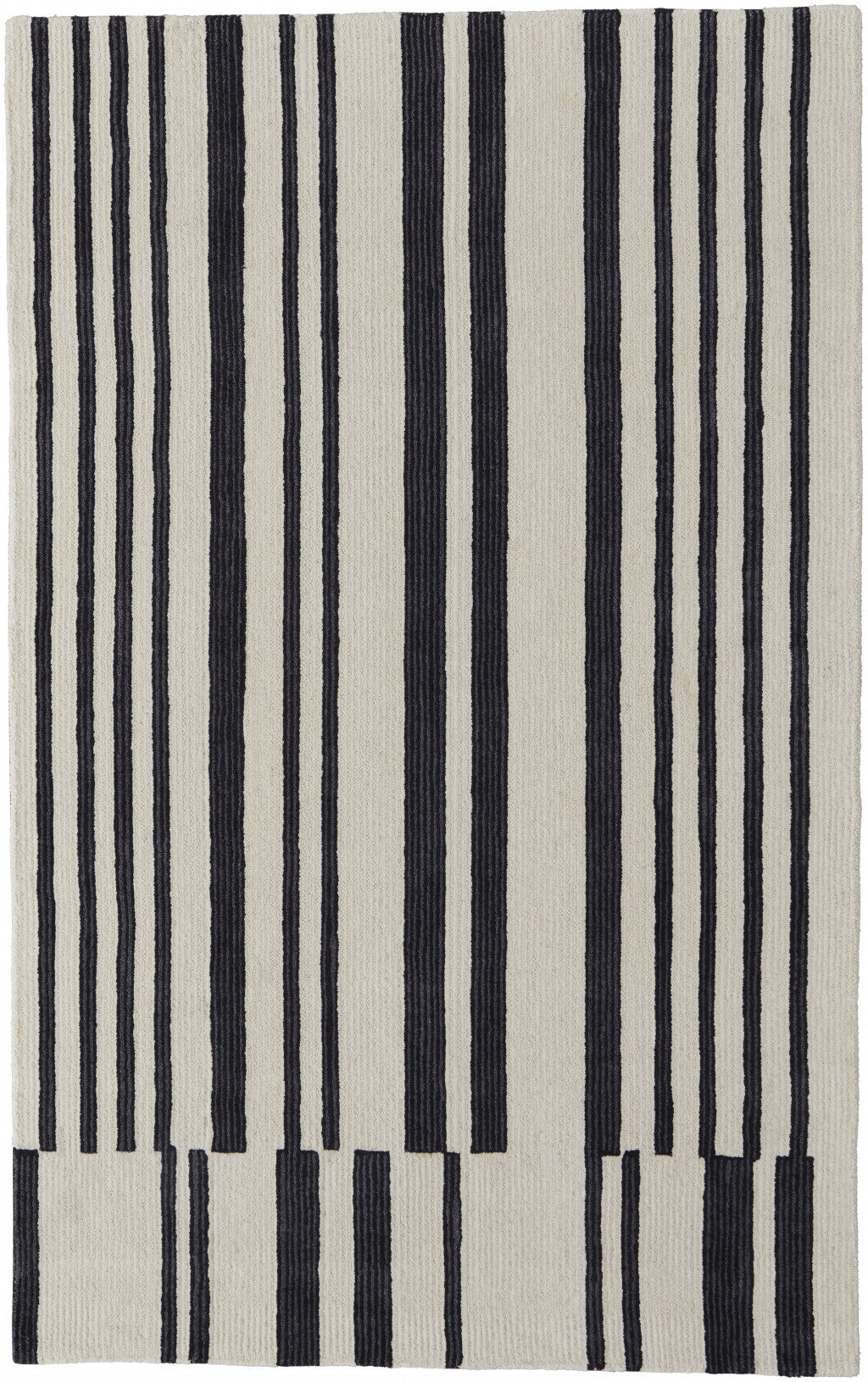 12' X 15' Ivory And Black Wool Abstract Tufted Handmade Area Rug-0