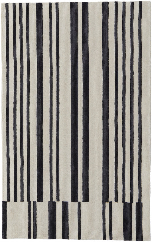 12' X 15' Ivory And Black Wool Abstract Tufted Handmade Area Rug-0