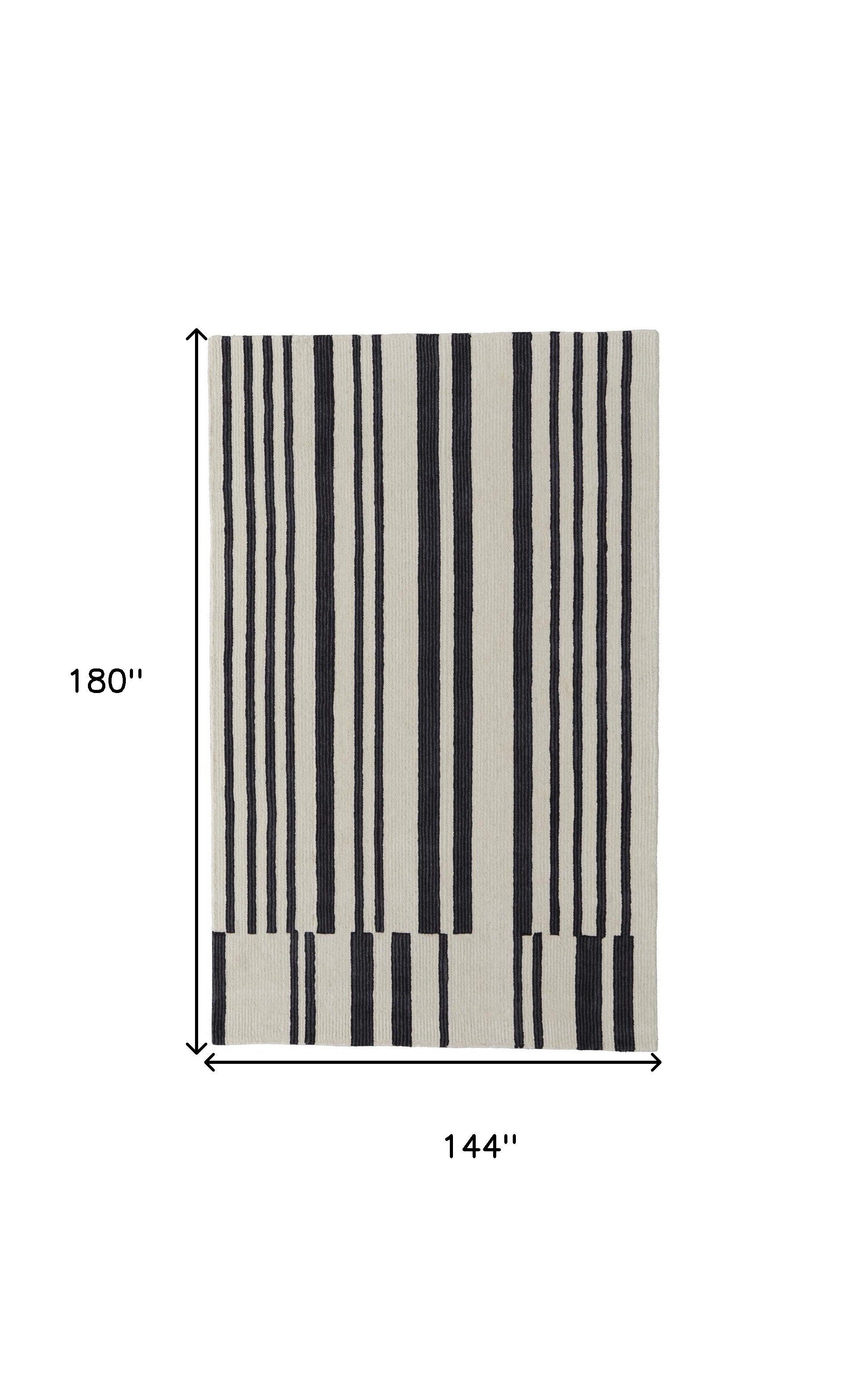 12' X 15' Ivory And Black Wool Abstract Tufted Handmade Area Rug-8
