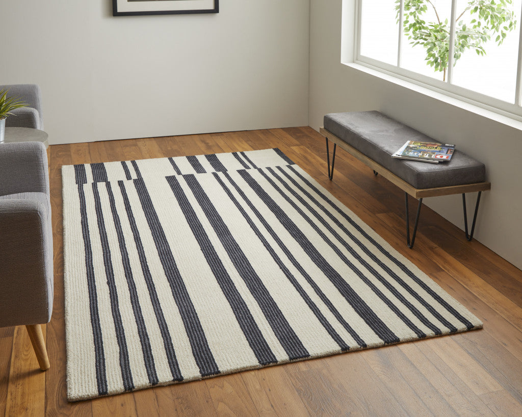 12' X 15' Ivory And Black Wool Abstract Tufted Handmade Area Rug-5