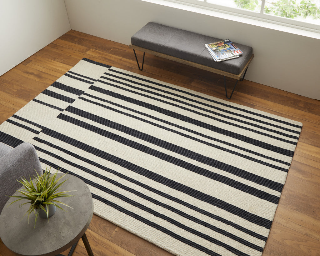 12' X 15' Ivory And Black Wool Abstract Tufted Handmade Area Rug-7
