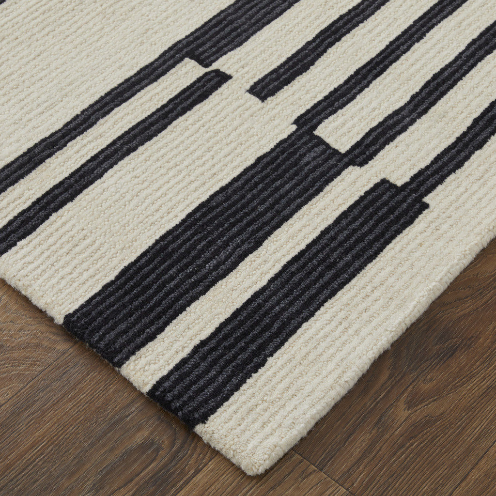 12' X 15' Ivory And Black Wool Abstract Tufted Handmade Area Rug-2