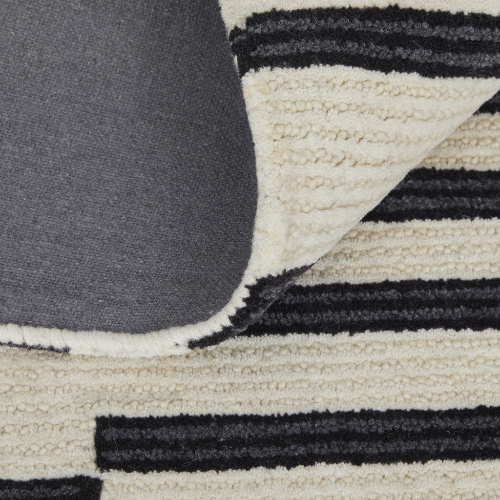 12' X 15' Ivory And Black Wool Abstract Tufted Handmade Area Rug-4
