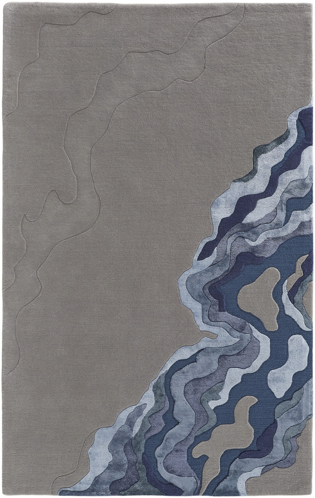 10' X 14' Blue and Gray Wool Abstract Hand Tufted Area Rug-1