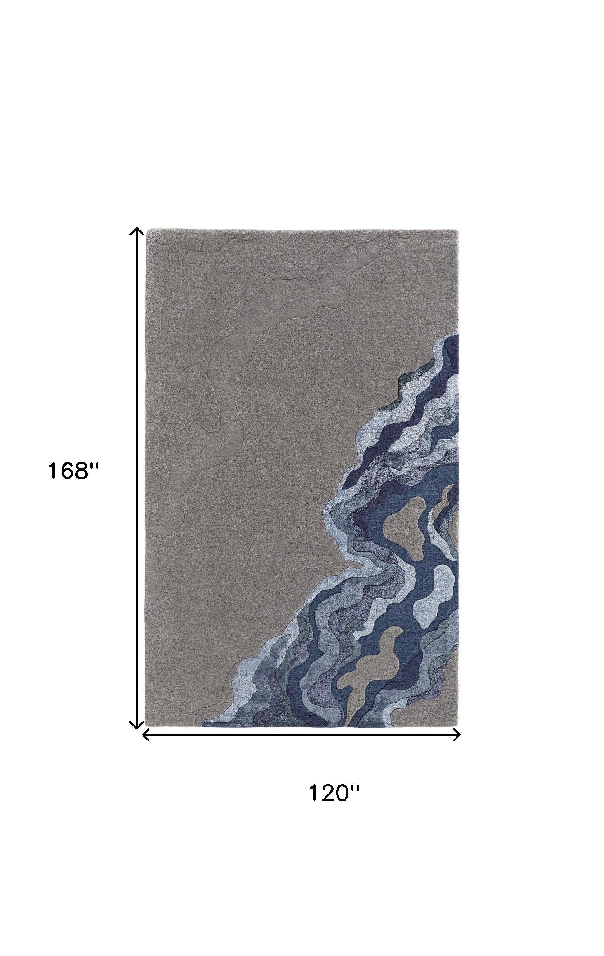 10' X 14' Blue and Gray Wool Abstract Hand Tufted Area Rug-2